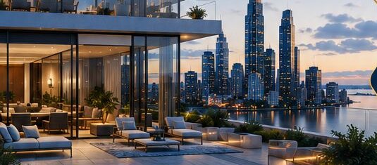 Propiedad del portafolio de inversión de FM Real Estate Capital, terraza con vista a la ciudad